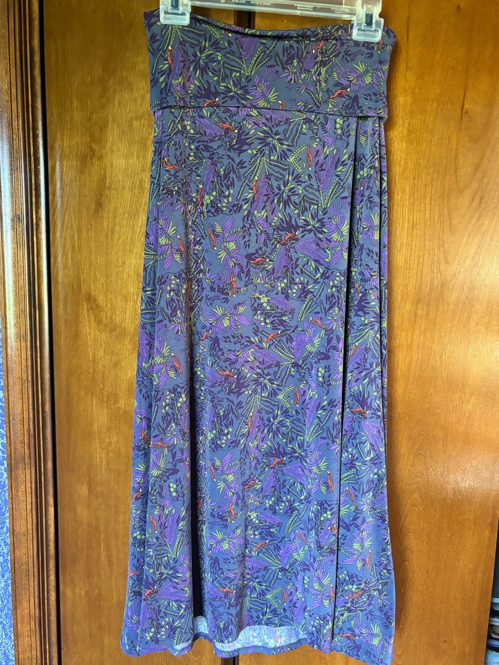 LuLaRoe Purple Floral Maxi Skirt with Green & Red Accents